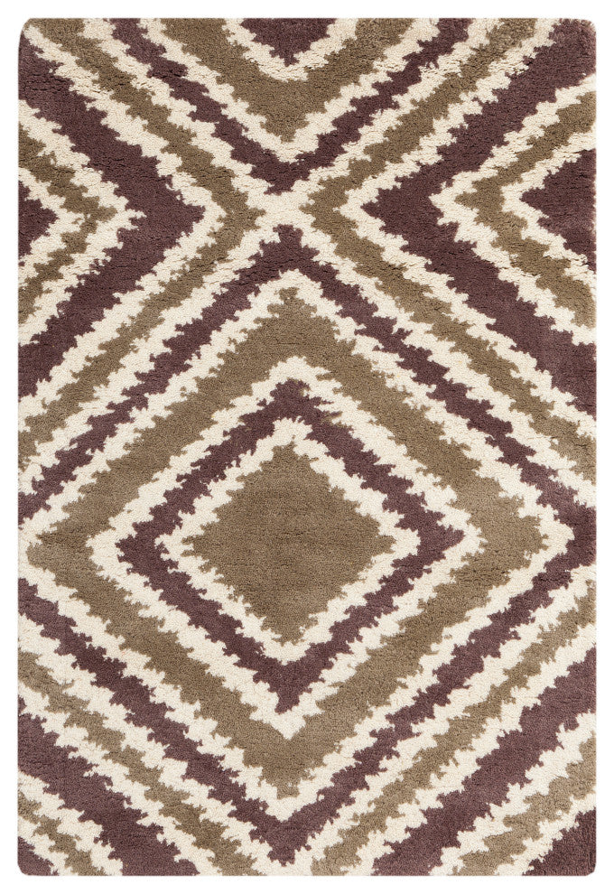Surya Naya NY-5205 9'x13' Rug, Taupe/Eggplant/Cream