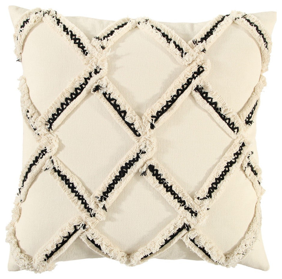 Cream and Black Textured Lattice Throw Pillow