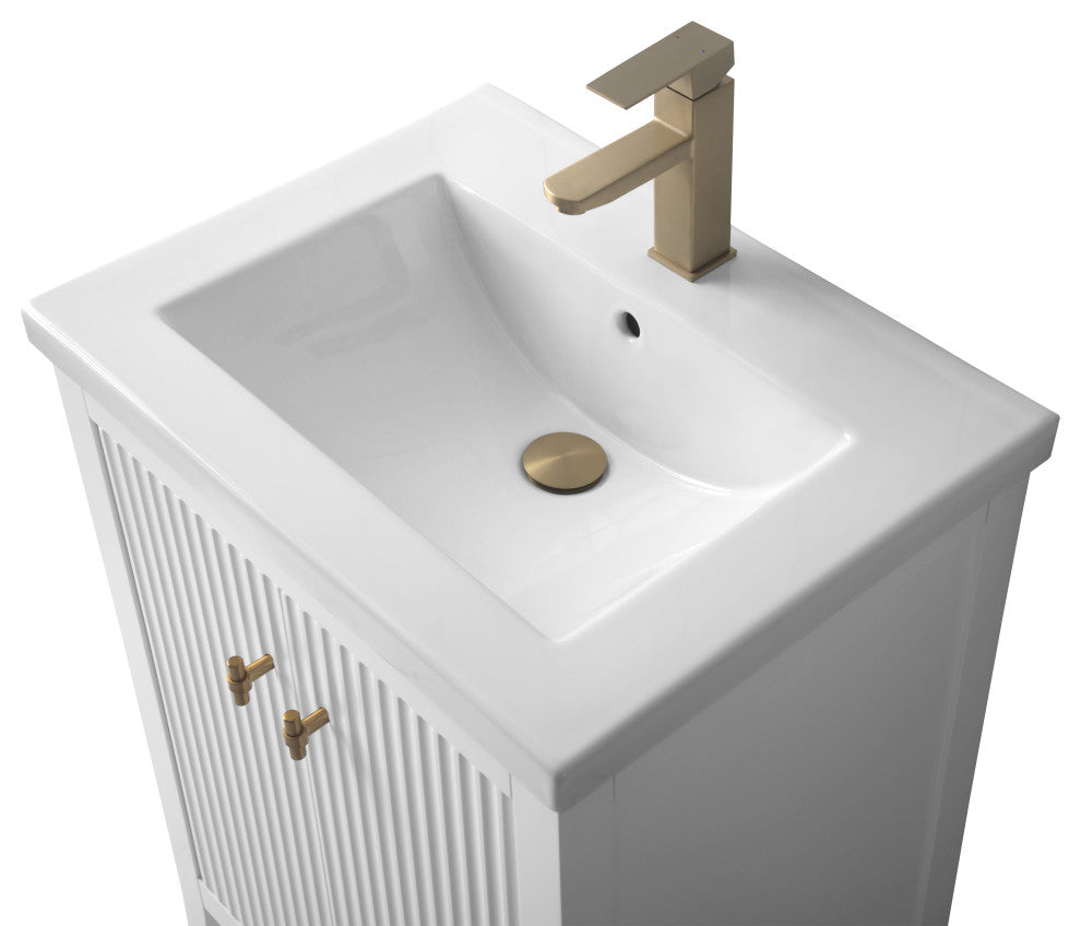 Vanity Art Freestanding Vanity, White, 24", Single Sink, Golden Brushed