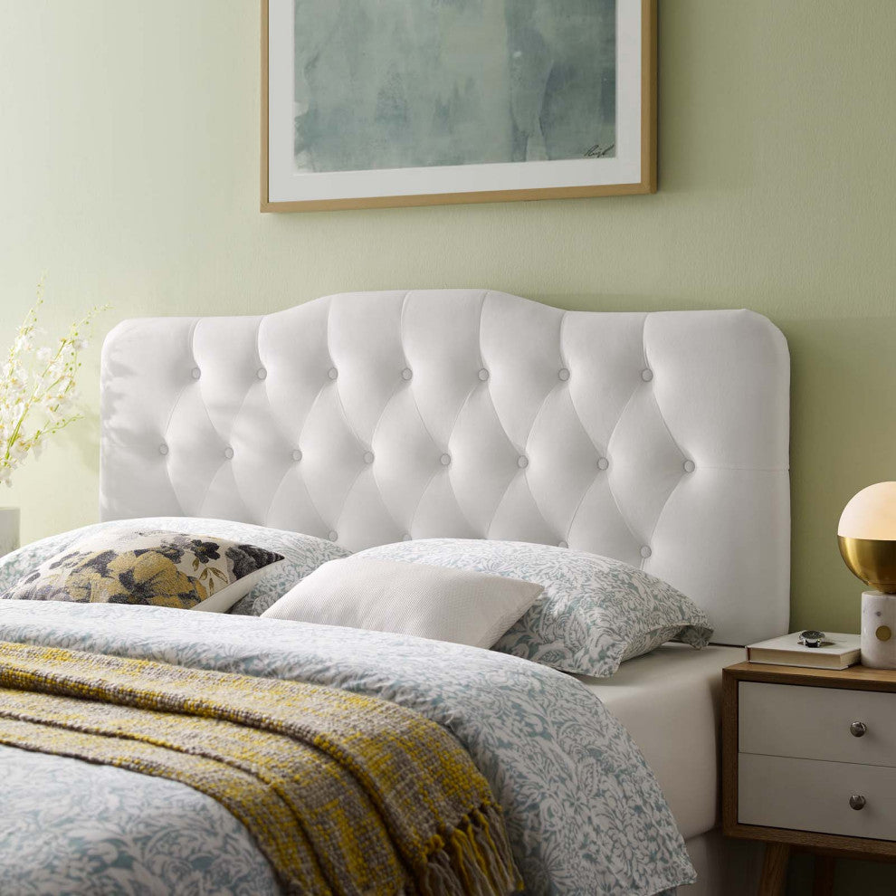 White Annabel Full Diamond Tufted Performance Velvet Headboard