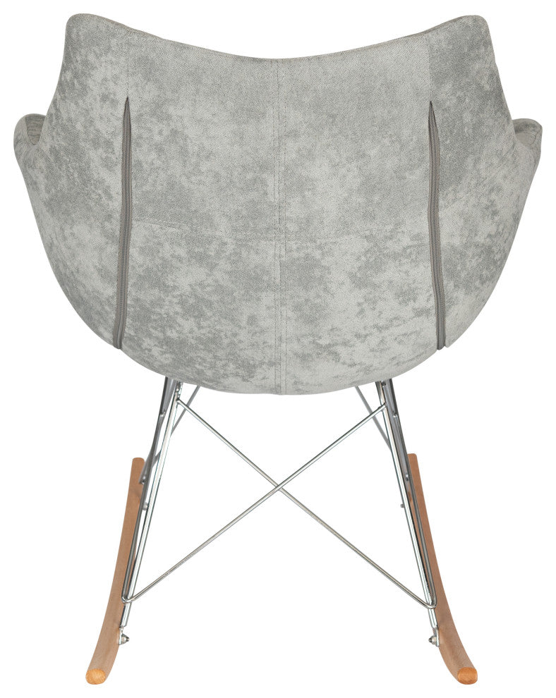 Upholstered Accent Rocking Chair, Velvet With Ash Wood Legs, French Silver