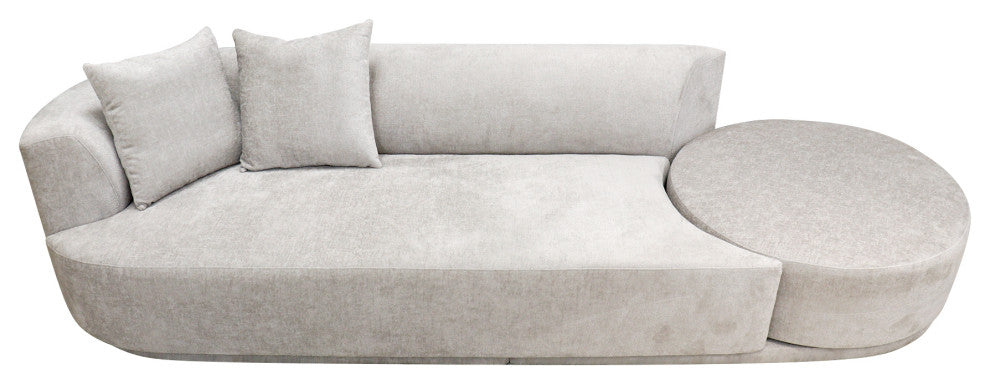 Pasargad Home Noho Amalfi Design Sofa With Swivel Ottoman and Pillows, Beige