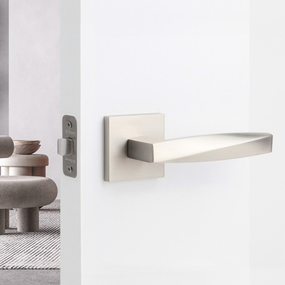 Modern Heavy Duty Designer Interior Door Lever - Convex Collection, Satin Nickel, Double Dummy