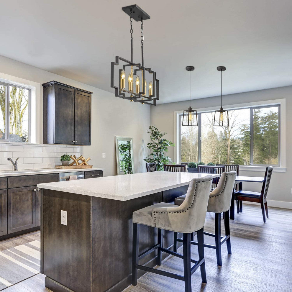 5 Light Modern Chandelier Industrial Island Pendant Light With Black and Gold