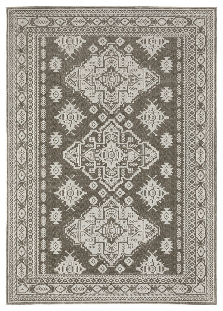Iris Two-Tone Triple Medallions Grey/ Light Grey Area Rug 7'10" x 10'10"