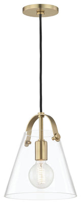 Karin Small Pendant, Clear Glass, Finish: Aged Brass