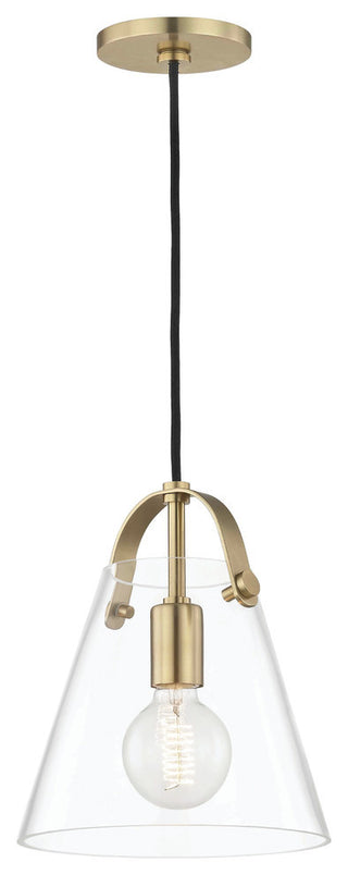 Karin Small Pendant, Clear Glass, Finish: Aged Brass