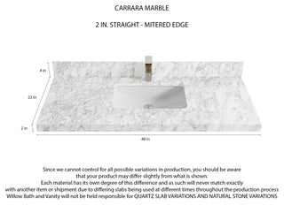 Parker 48 Single Sink Bath Vanity in White 2" Carrara Marble