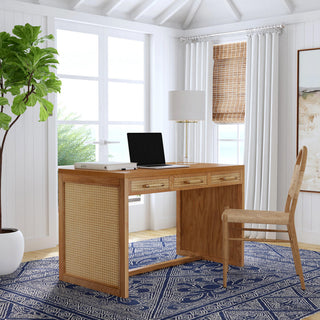 Mesa Cane and Solid Wood 3-Drawer Writing Desk