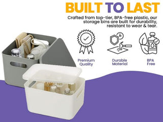 Stackable Plastic Storage Bins Small White, 14.25x10.25x9.5, 6-Pack