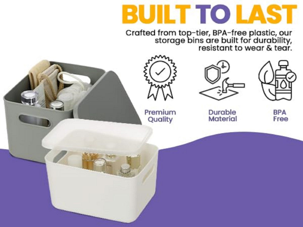 Stackable Plastic Storage Bins Small White, 14.25x10.25x9.5, 6-Pack