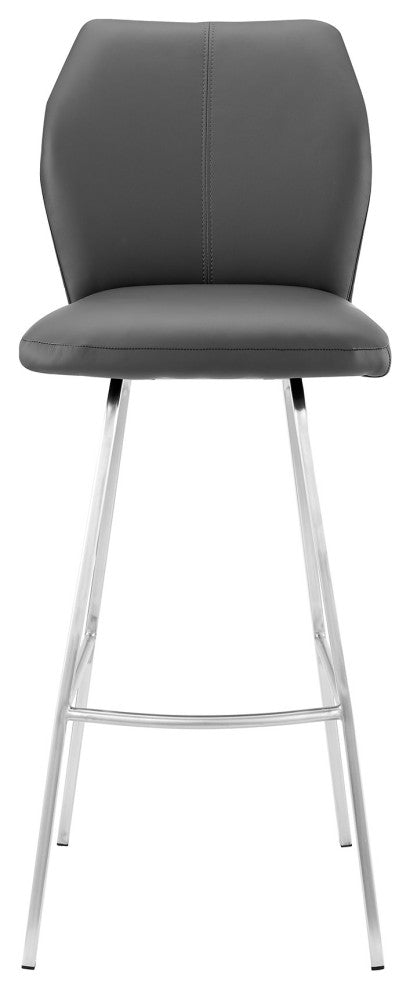 Tandy Gray Faux Leather and Brushed Stainless Steel 26" Counter Stool