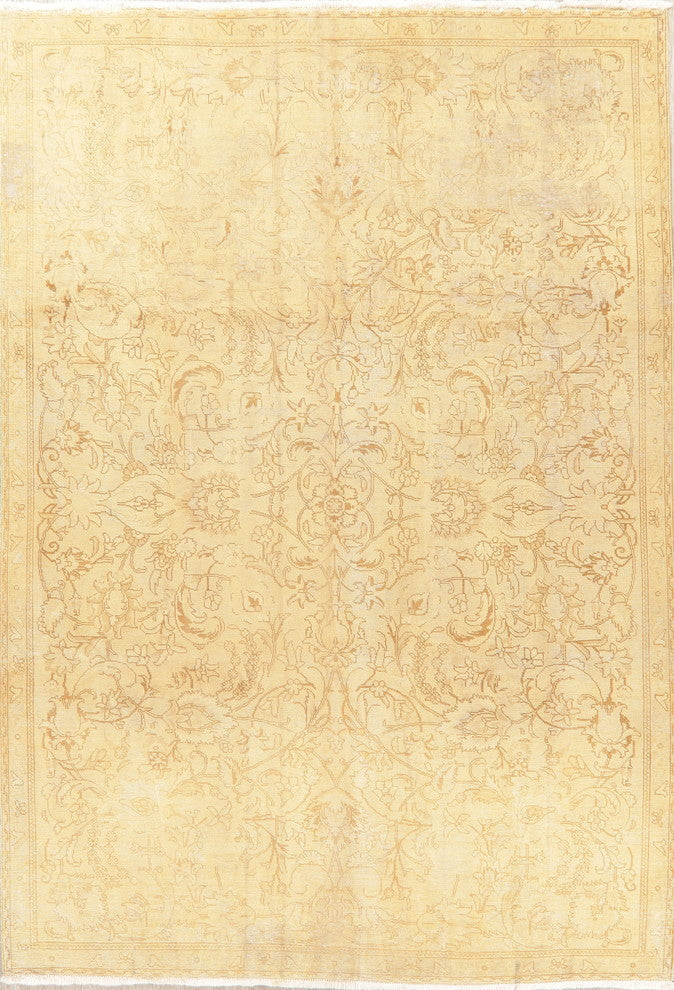 Consigned, Persian Handmade Floral Oriental Distressed Faded Antique Rug, 7'x11'