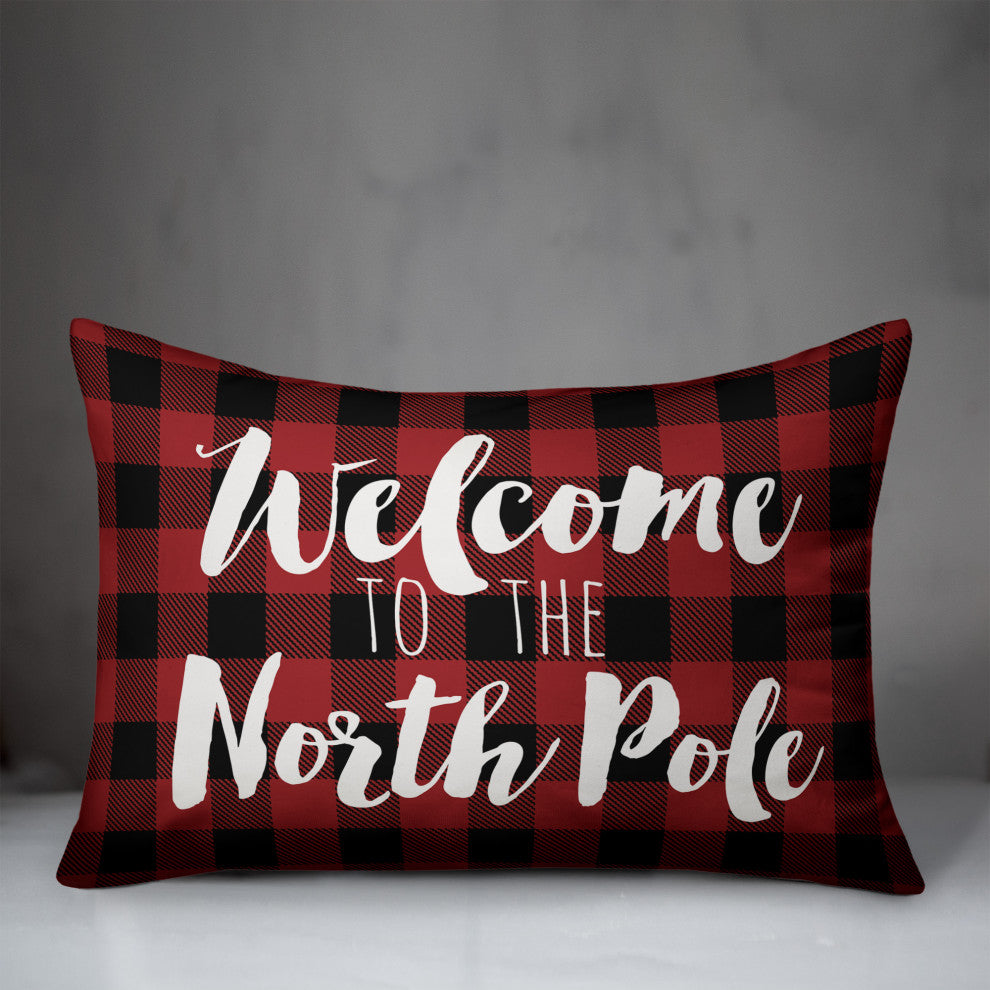 Plaid Welcome To The North Pole 14"x20" Throw Pillow