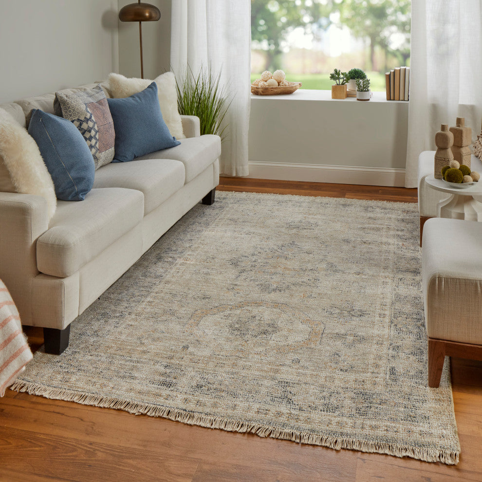 Weave & Wander Ramey Vintage Space Dyed Wool Rug, Tan/Gray, 5'x7'6"
