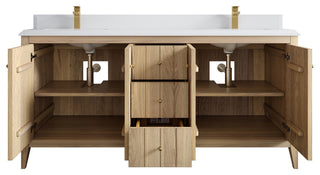 Atlanta Oak 72" Double Sink Bath Vanity, White 1.5" White Quartz