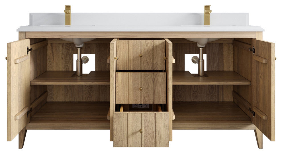 Atlanta Oak 72" Double Sink Bath Vanity, White 1.5" White Quartz