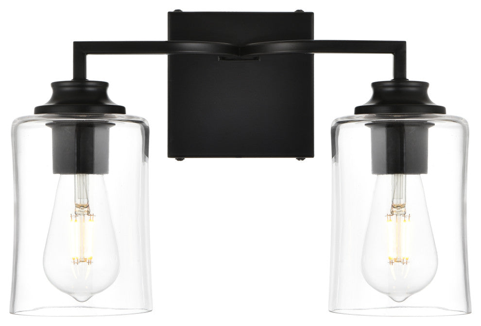2 Light Black And Clear Bath Sconce