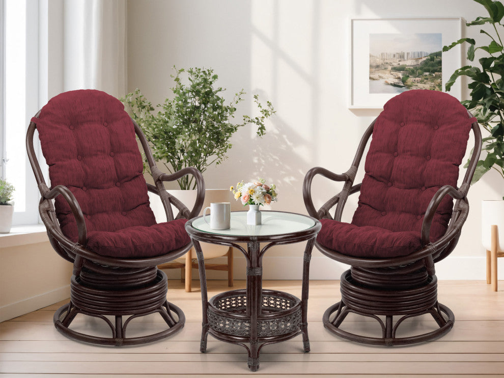 Java Lounge Swivel Rocking Chair Rattan Wicker, Dark Brown, Dark Brown Cushion