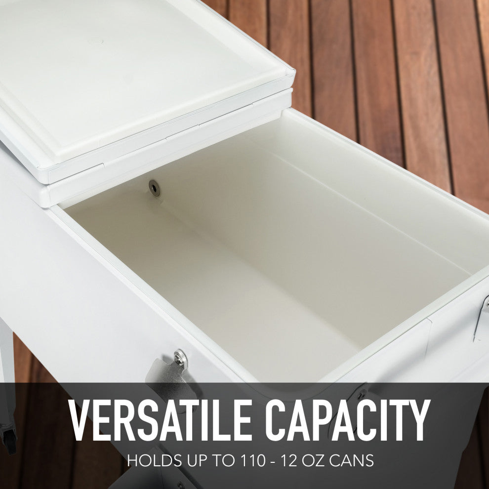 Permasteel 80 Quart Portable Rolling Patio Cooler, White