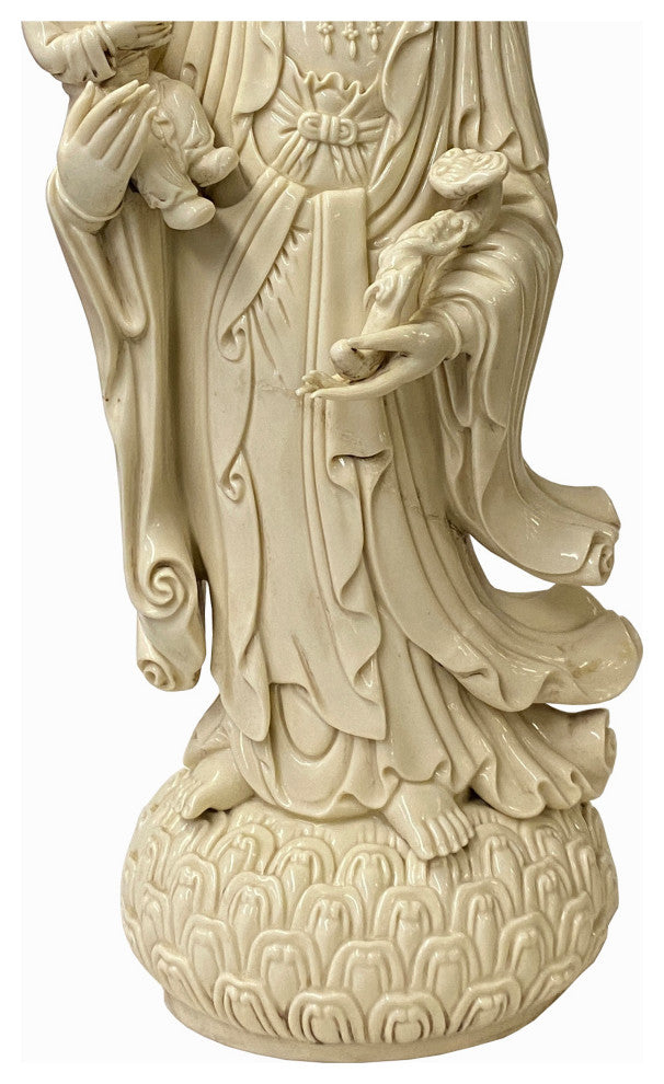 Chinese Off White Porcelain Song Zi Kwan Yin With a Boy Figure / Statue Hf312