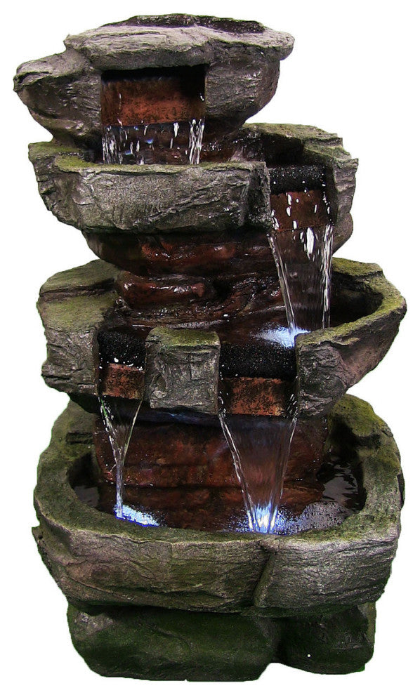 Sunnydaze Outdoor Electric Tiered Stone Waterfall With LED Lights, 23"