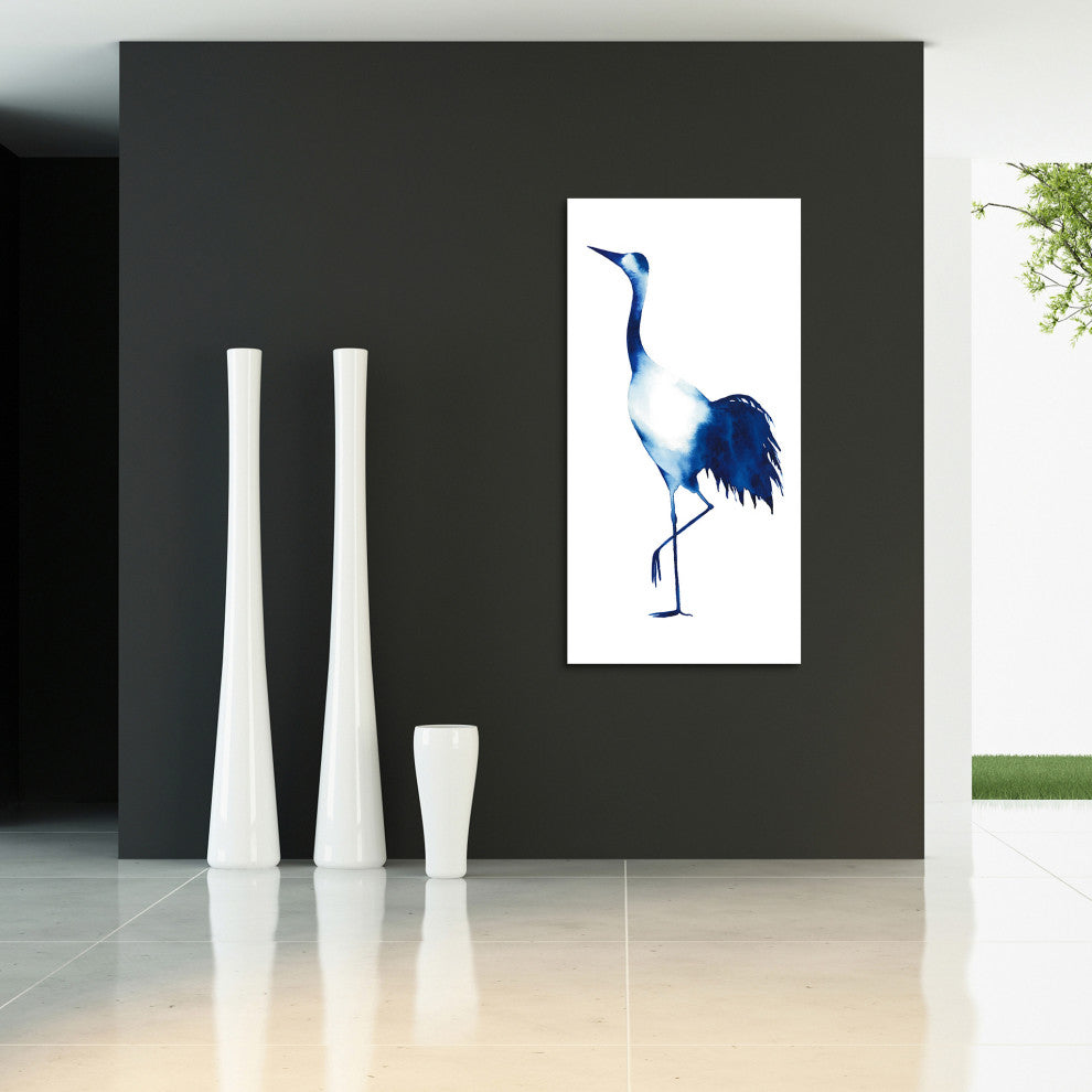 "Ink Drop Crane 2" Wall Art on Frameless Free Floating Tempered Glass Panel