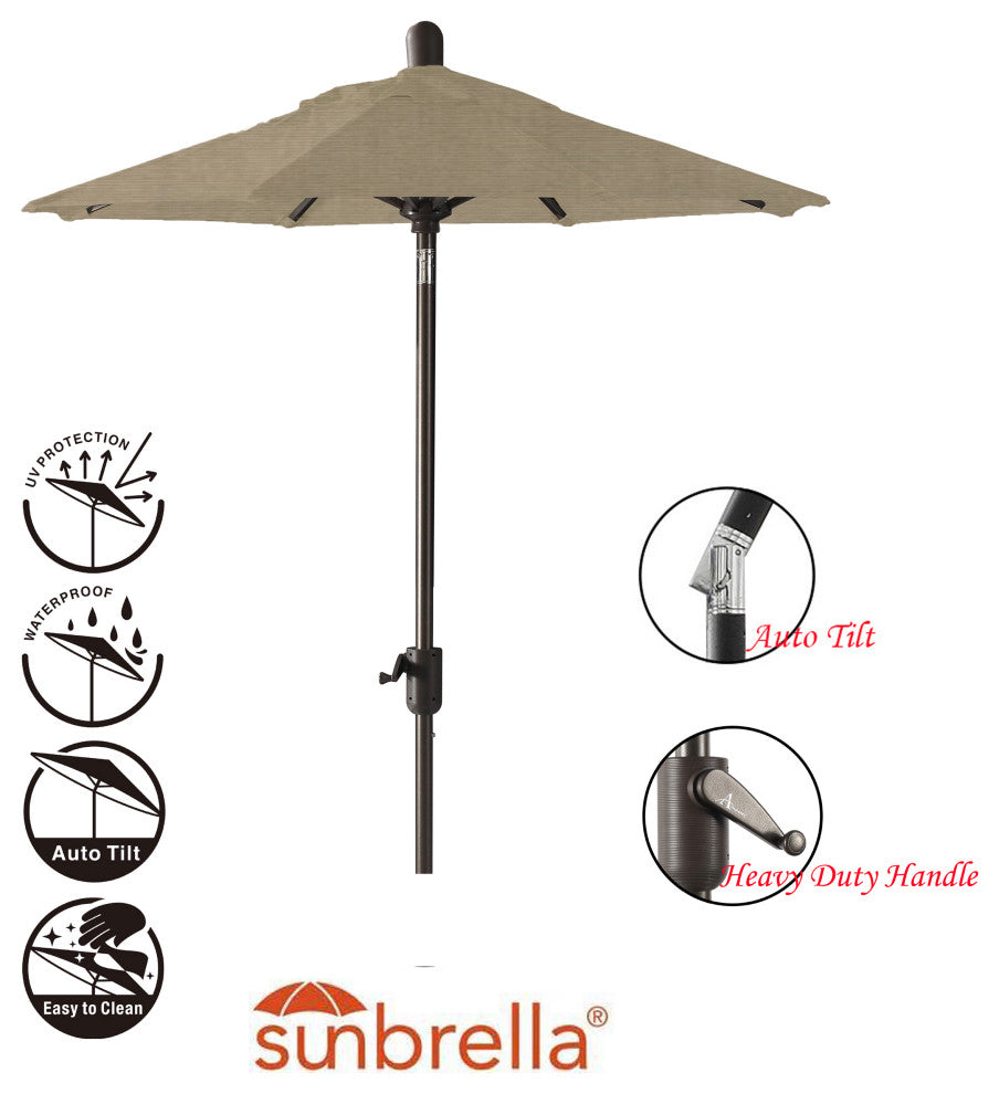 6' Round Auto Tilt Market Umbrella, Black Sapphire Frame, Taupe