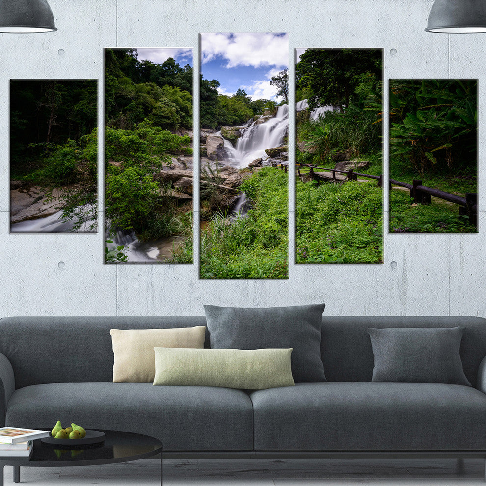 Mae Klang Waterfall Thailand, Large Landscape Canvas Art, 60"x32", 5 Panels