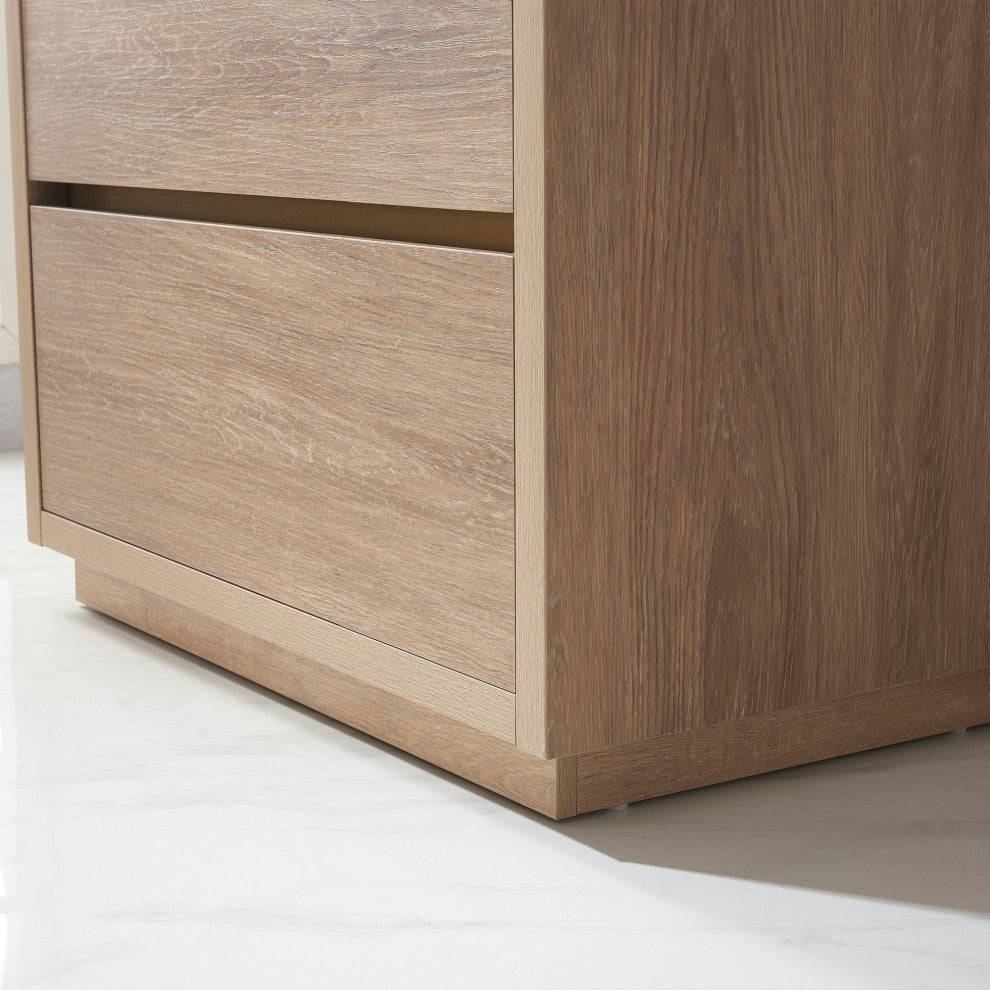 Huesca Bath Vanity, Integrated Sink Top, North American Oak, 36", Without Mirror