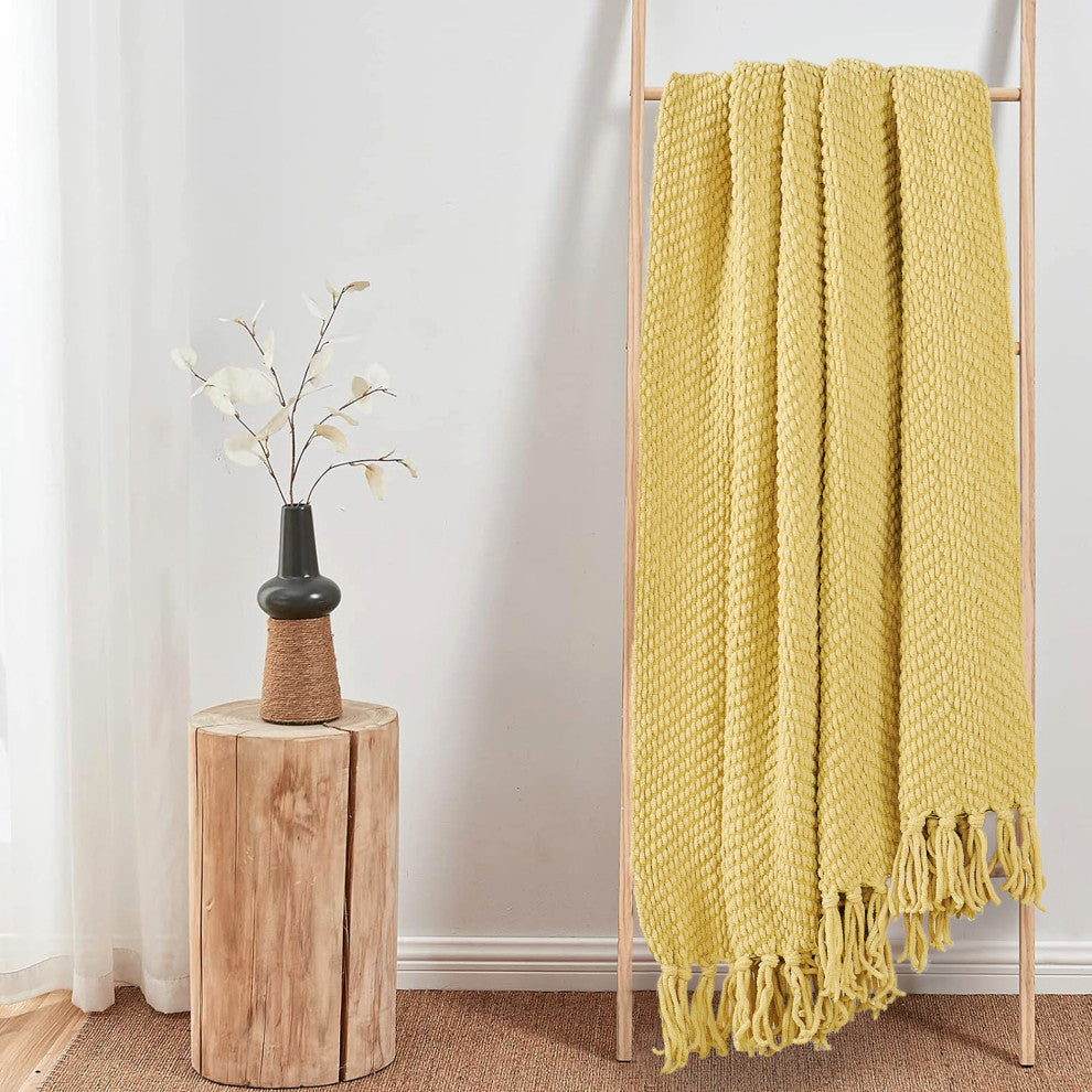 Tweed Knitted Throw Blanket, Jojoba Yellow, 60"x80"