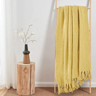 Tweed Knitted Throw Blanket, Jojoba Yellow, 60"x80"