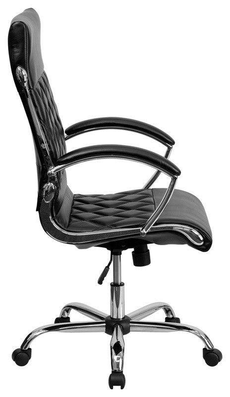 High Back Designer Leather Executive Swivel Office Chair WithChrome Base, Black