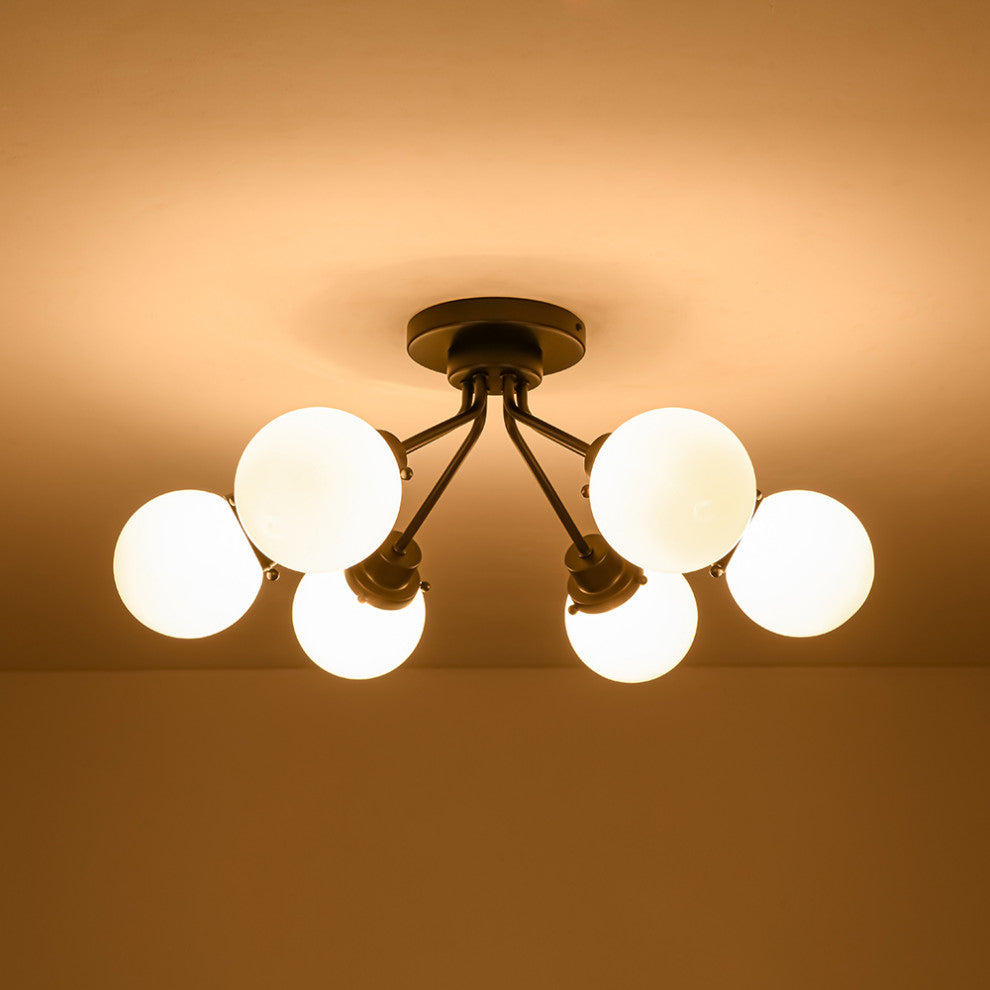 Mid-Century Modern 6-Light Sputnik Glass Globe Semi Flush Mount