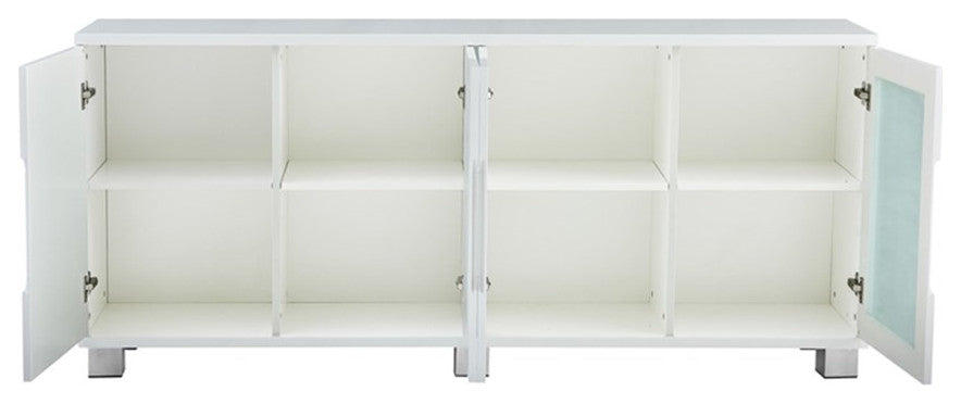 High Gloss White 4 Door Wood Cabinet Server with Frosted Glass Doors