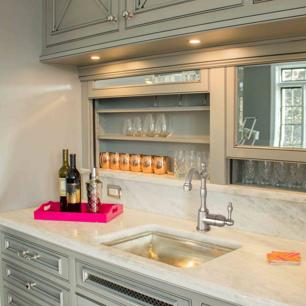 One-Handle Copper Widespread Kitchen Bar Faucet, Brushed Nickel
