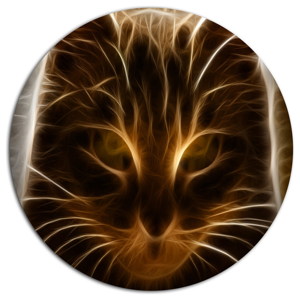 Glowing Fractal Cat Illustration, Animal Round Wall Art, 23"