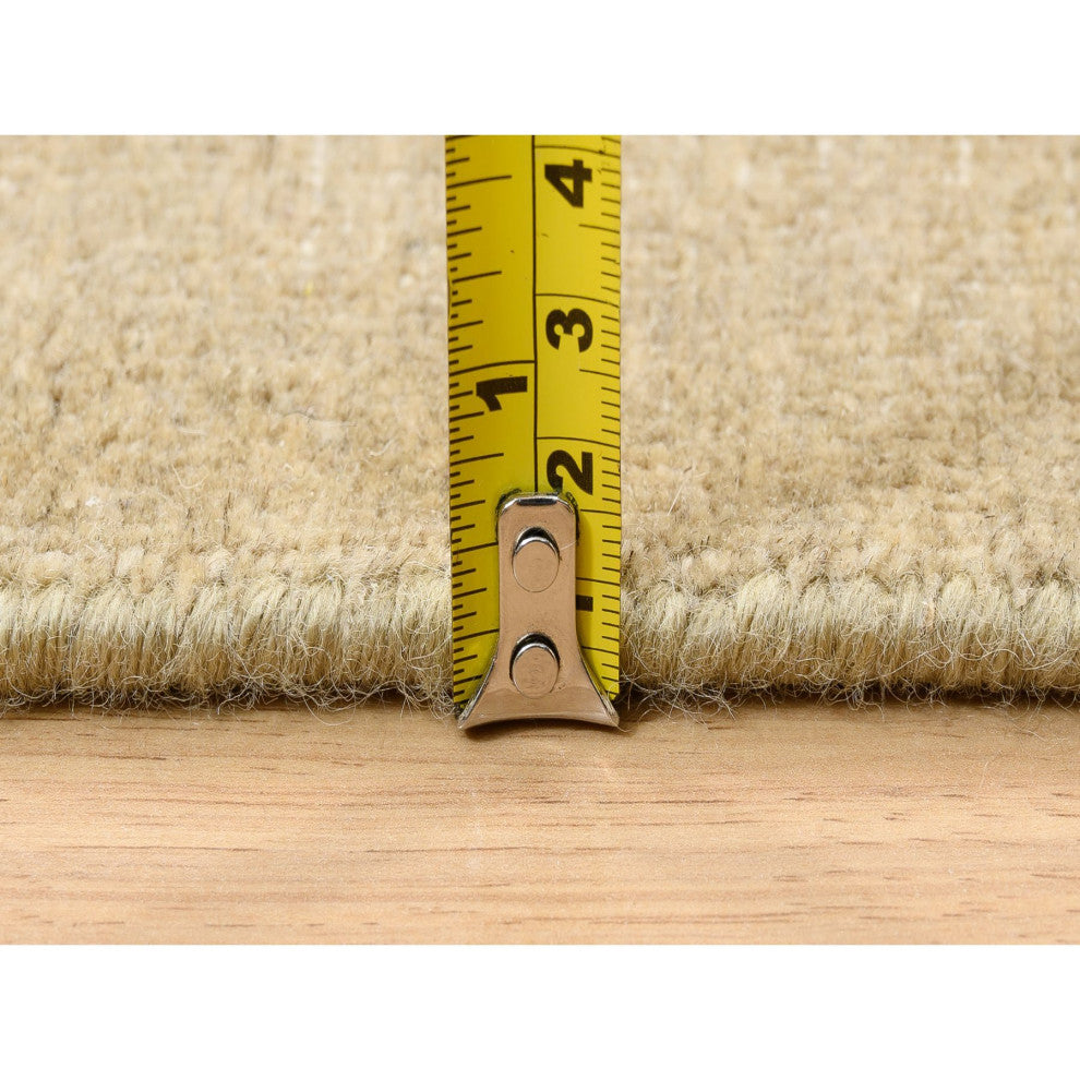 Honey Brown Hand Knotted Silk With Textured Wool Wide Runner Rug 4'2" x 10'0"