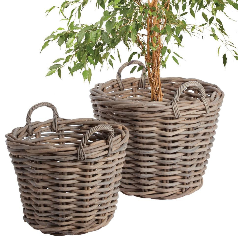Set of 2 Large Rattan Cane Baskets Planter Storage Baskets Round 30 in Wicker