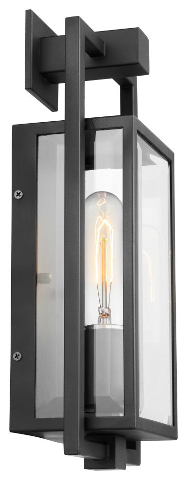 Exhibit 1-Light Small Wall Lantern, Matte Black/Clear Beveled Glass