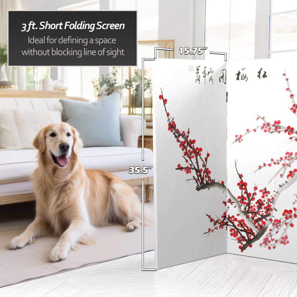 3' Tall Double Sided Plum Blossom Canvas Room Divider