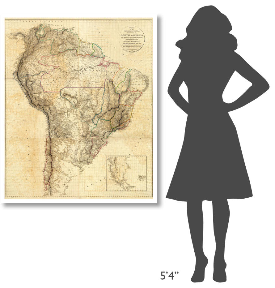 "South America, 1814" Digital Paper Print by Aaron Arrowsmith, 38"x46"