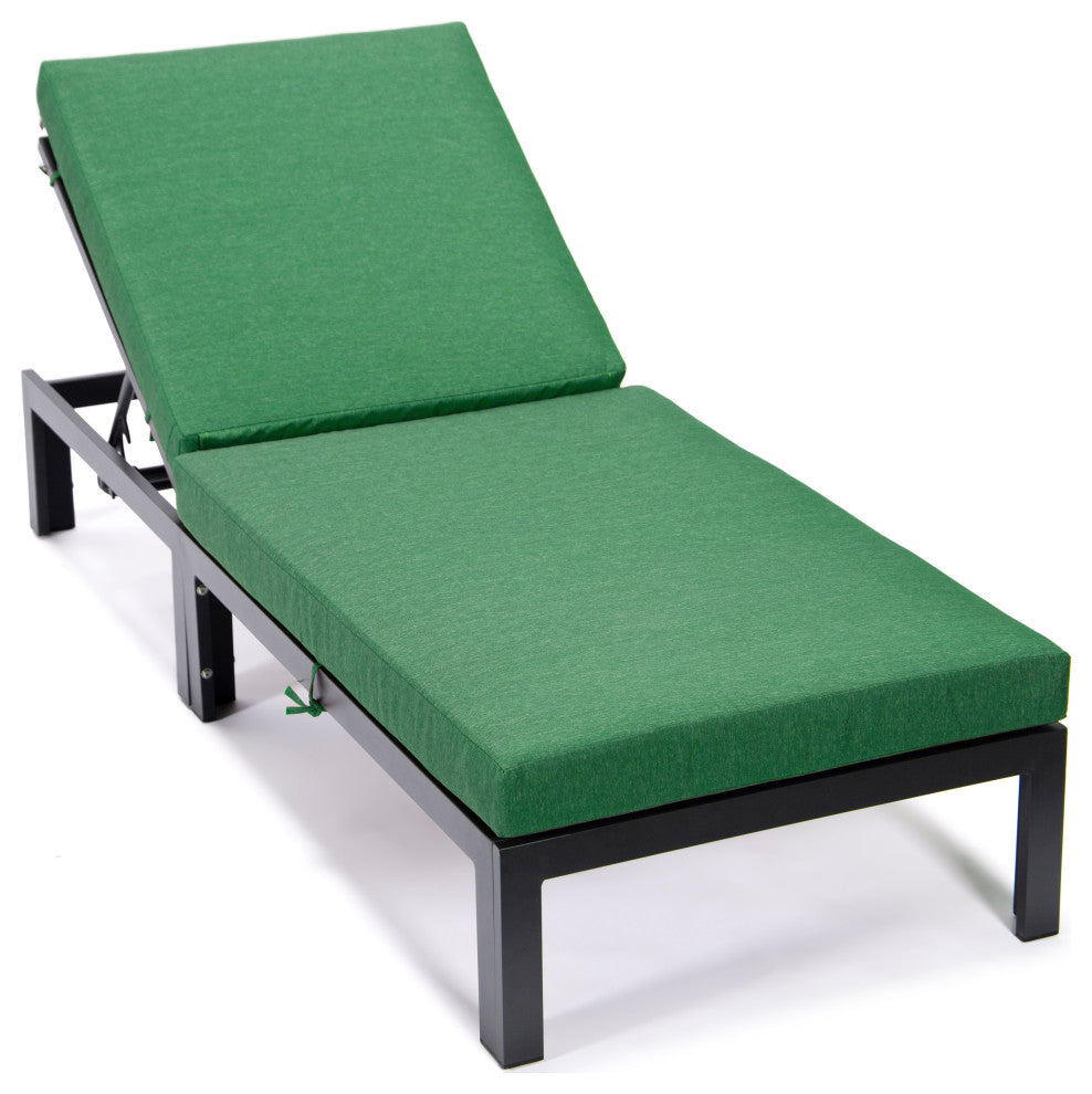 LeisureMod Chelsea Aluminum Patio Chasie Lounge Chair With Cushions, Green