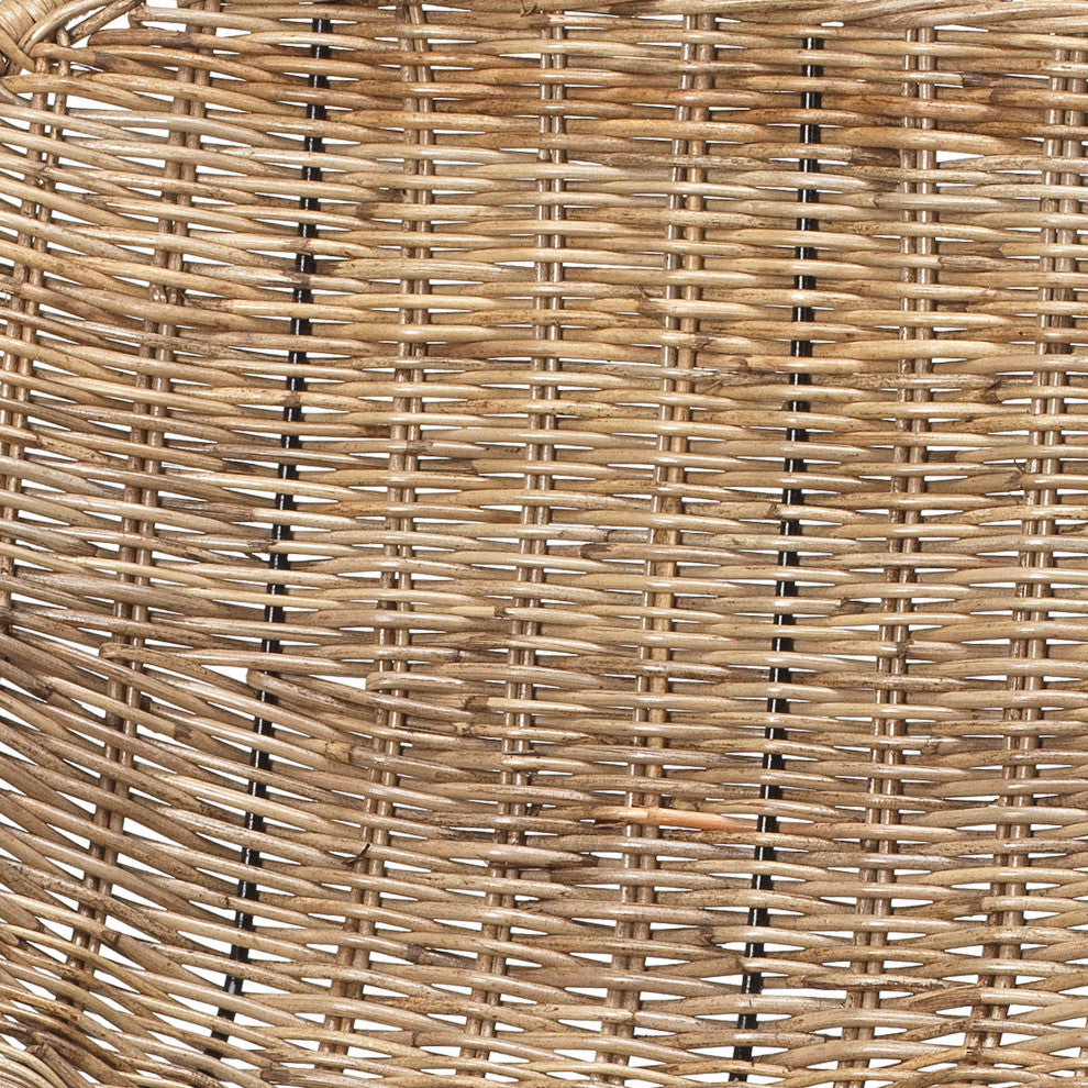 Contemporary Minimalist Natural Rattan Counter Stool Curved Seat Black Metal Leg