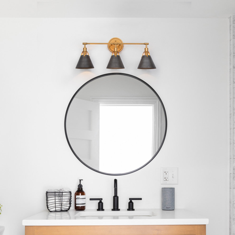 LALUZ 3 Light Brushed Gray and Antique Gold Transitional Vanity Light Bar