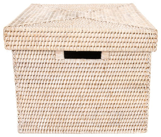 Artifacts Rattan Storage Box With Lid, Letter File, White Wash