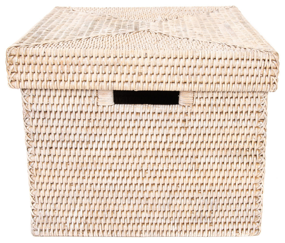 Artifacts Rattan Storage Box With Lid, Letter File, White Wash