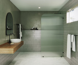 38"x78" Frameless Shower Door, Single Fixed Panel Fluted Radius, Matte Black, 38" Right