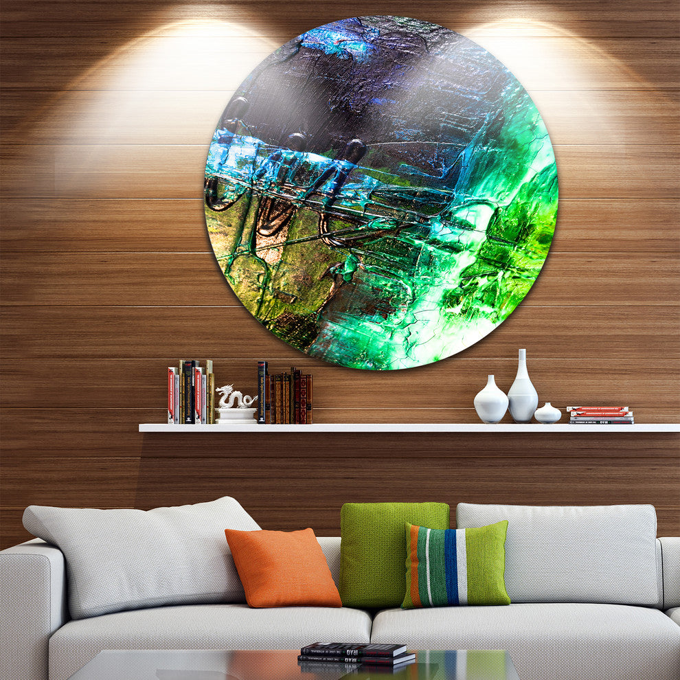 Green, Blue Abstract Structure, Abstract Round Metal Wall Art, 11"