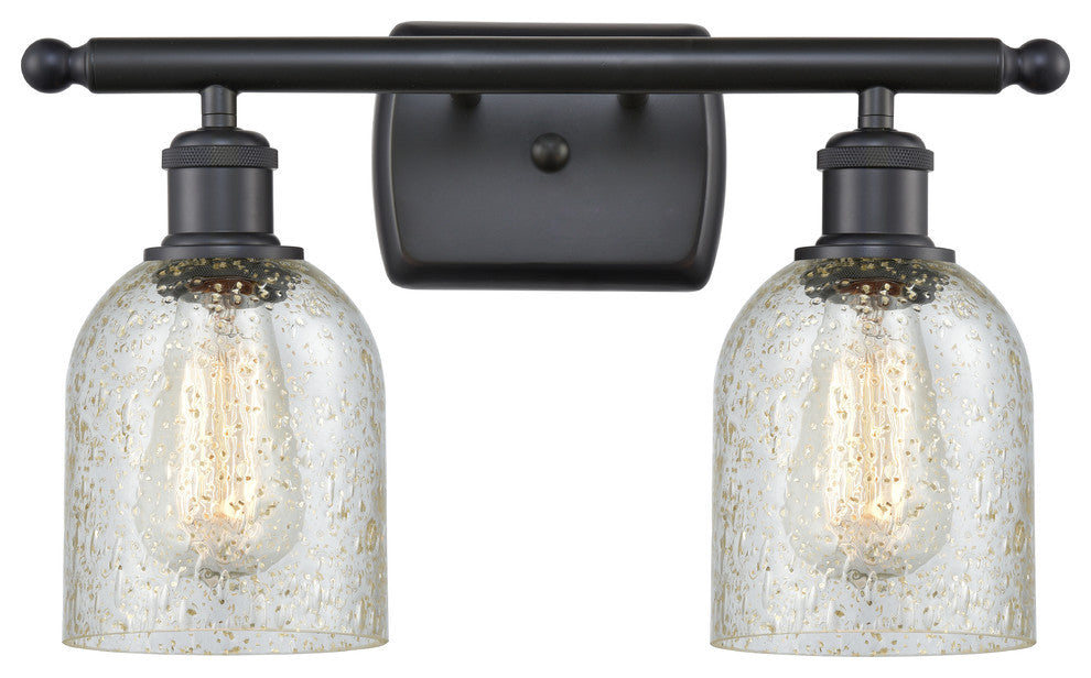 2-Light LED Caledonia 16" Bath Fixture, Matte Black, Shade: Mica
